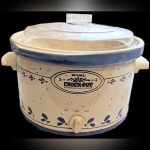 Vintage Rival Crock Pot 3.5 Qt Slow Cooker Blue Floral Model Tested Working